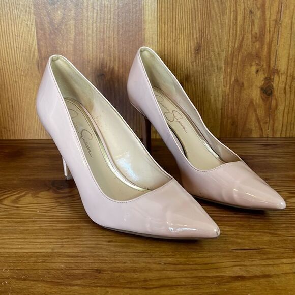 JESSICA SIMPSON Pink Patent Leather Heels size 7.5 JP-LAENIE Pointy toe - Picture 1 of 11